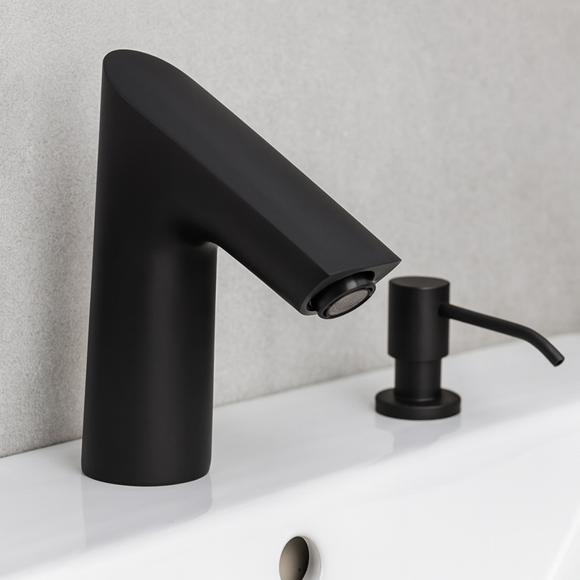 Fontana Matte Black touchless faucet station with automatic soap dispenser � representative product image